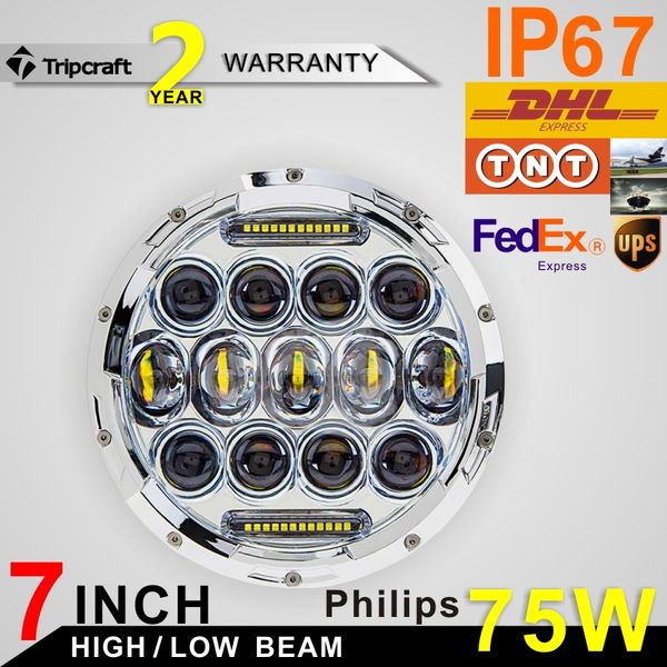 

новое поступление 7 '' круглый светодиодный рабочий фонарь philip 75w комплект для преобразования светодиодных фар с дневным ходом drl light