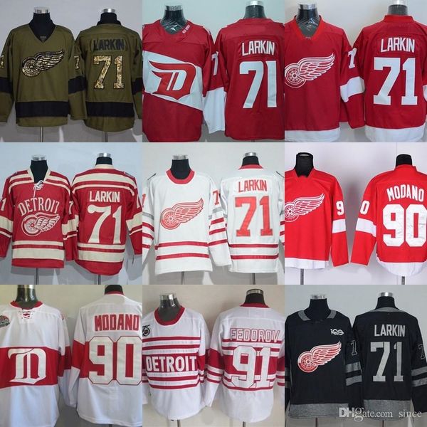 

factory outlet men's detroit red wings #71 dylan larkin #90 modano #91 fedorov black red white green ice hockey jerseys ing
