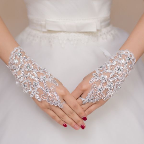 

Free Shipping 2016 New Hot Sale Fashion White, Ivory Pearl Lace Wedding Bride Bridal Gloves,Ring Bracelet Wedding Accessories