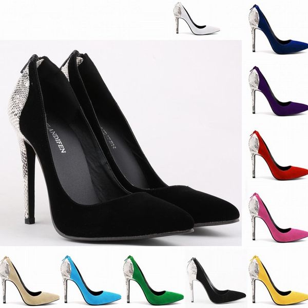 

chaussure femme womens faux velve high heels pointed toe corset snake zipper pumps court wedding shoes size 4 - 11 d0053, Black