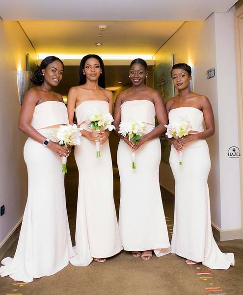 

custom made simple style strapless bridesmaid dresses elegant african mermaid maid of honors country beach wedding guest dresses, White;pink