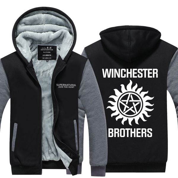 

Новый сериал Сверхъестественное толстовки толстовки мужчины зима Winchester Bros мода молния сгущаться флисовая куртка
