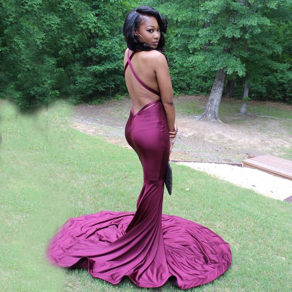 2019 Burgundy Mermaid Prom Dresses South African Sexy Criss Cross