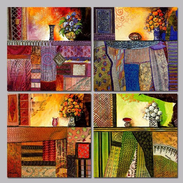

4pcs/set abstract still life flowers vases leaf pattern decoration wall art picture canvas painting for living room unframed