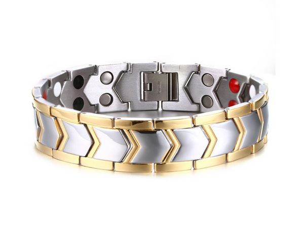 

21.3cm pure titanium double row 4 elements magnetic health bracelet power wristband for men negative ion bracelets punk men bracelets b805s, White