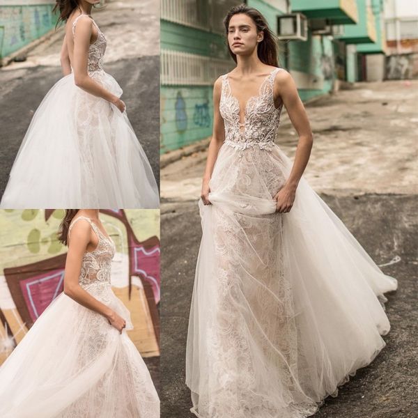 

liz martinez wedding dresses deep v neck full lace country bridal gowns bo-ho sheer plus size a-line wedding dress vestido de novia, White