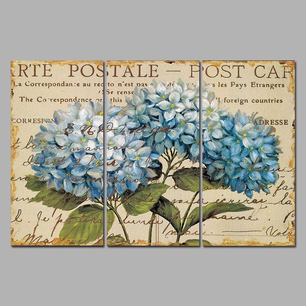 

retro fashion letters blue flowers picture 3pcs decoration canvas painting wall art plants print living room home decor unframed
