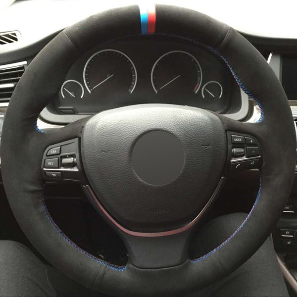 

brand new black suede diy hand-stitched car steering wheel cover for bmw f10 2014