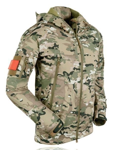 Attrezzatura tattica Giacca da esterno Softshell in pelle di squalo Militare da uomo Impermeabile Esercito Camouflage Felpa con cappuccio Caccia Abbigliamento da escursionismo