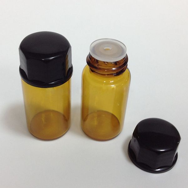 

wholesale- 2ml amber glass essential oil bottle orifice reducer & cap 12 pcs