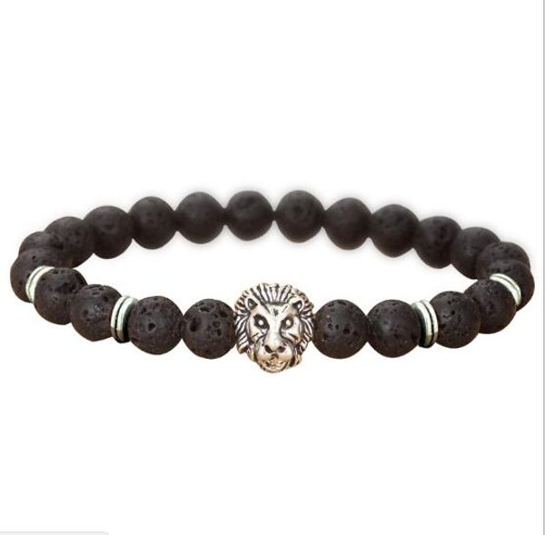 JLN Лава/Вулканический лев браслет Будда Черная лава 8 мм каменные бусинки браслеты для мужчин ювелирные изделия
