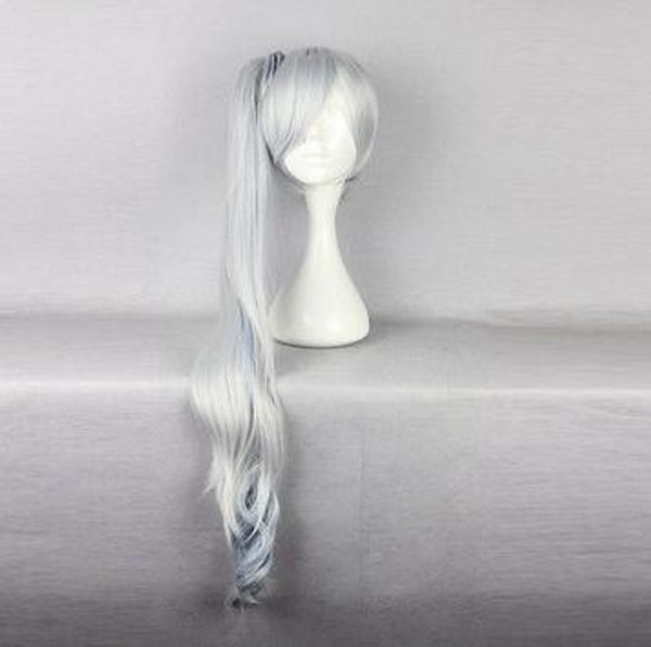 

new fashion picture wigs><90cm silvery mixed rwby weiss schnee white synthetic women party cosplay wig, Black
