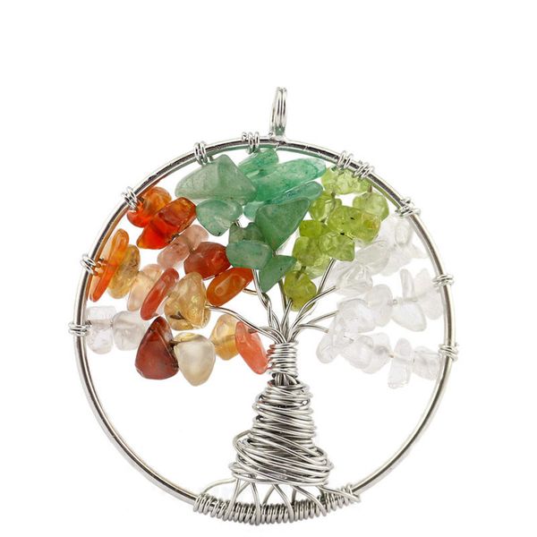 

12 colors the tree of life natural crystal stone necklace pendant special root design rainbow color pendant axs-a243, Silver