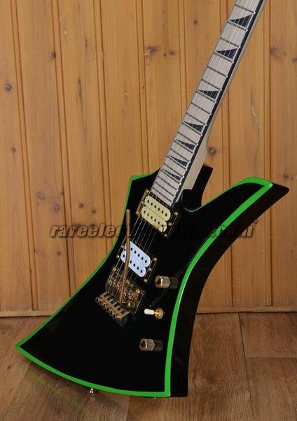 Rare Guitarra JACK EUA Select KE2 Kelly Preto W / Green Bevels Guitarra Elétrica Floyd Rose Tremolo Ponte Fin Inlays Hardware de Ouro