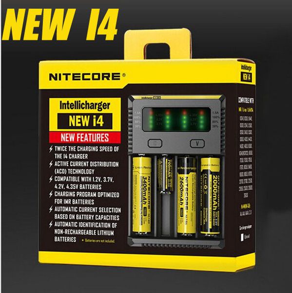 100% autentico Nitecore NUOVO I4 Intellicharger Caricabatterie universale 1500mAh con uscita massima e cig per batteria 18650 18350 26650 10440 14500