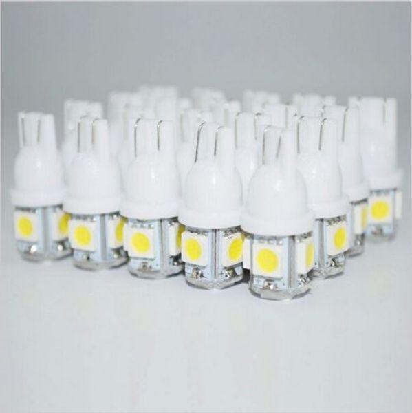

200pcs/pack super white t10 wedge 5-smd 5050 led side tail plate parking dome plate light bulbs w5w 2825 158 cold white 6500k