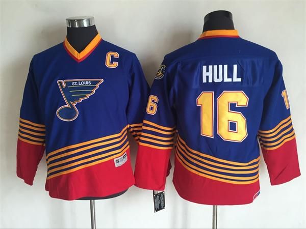 

2016 youth st. louis blues kids ccm ice hockey jerseys #16 brett hull boys jerseys blue authentic retro jerseys, Black;red