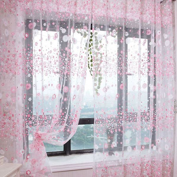 Lovely Flower Pattern Voile Net Curtains For Door Window Room Decoration Window Screening Pastoral Curtain For Living Room Decor Cushions For Lawn