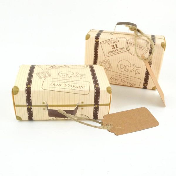 Scatola di bomboniere in carta Kraft Scatole di cioccolatini Mini valigia vintage Scatola di caramelle Borse dolci Confezione regalo di nozze wen4437