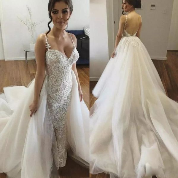 

плюс размер русалка свадебные платья с верхней одежды кружева спинки vestidos de novia спагетти ремни свадебные платья свадебные платья, White