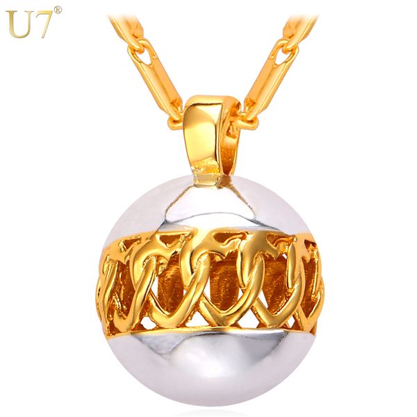 

unique Two Tone Gold Necklace For Women Trendy Platinum/18K Real Gold Plated Chain Heart Hollow Pendant Necklace Bead Jewelry P801