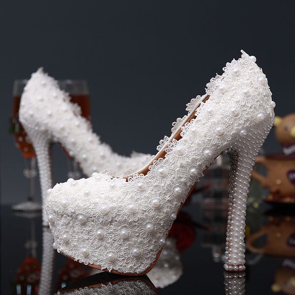 2016 Sapatos de Casamento Do Laço em Salto Alto 14 cm 12 cm 10 cm Cristais Pérolas Nupcial Partido Sapatos de Transporte Rápido Sapatos de Noite