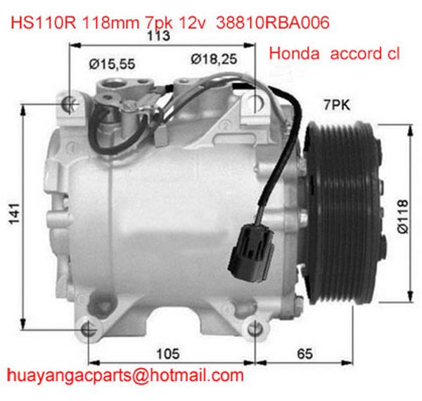 

горячие продажи высокого качества компрессор сцепления подходят honda accord cl 03-08 38810rba006 hs110r 118 мм 7pk 12v