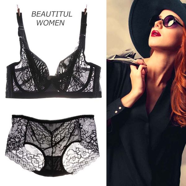 

lingerie transparent bra push up thin brief set lace embroidery underwear women black friday deals bralette big size bra panties set, Red;black