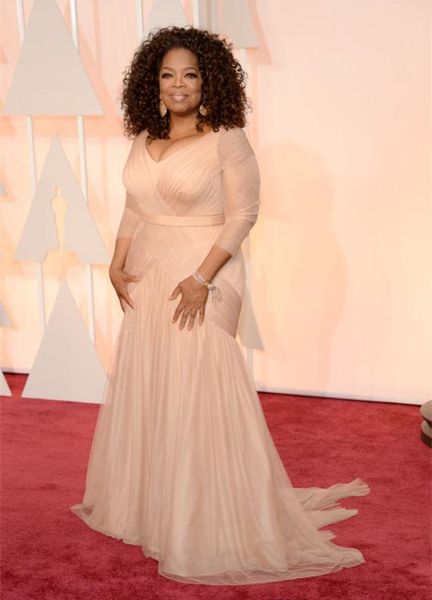 Plus Size Oprah Winfrey Oscar Tapete Vermelho Vestidos de Tapete Chiffon Chiffon Sleeves Longos Mãe de Noiva Noivo Vestidos Mulheres Lady Party Vestidos
