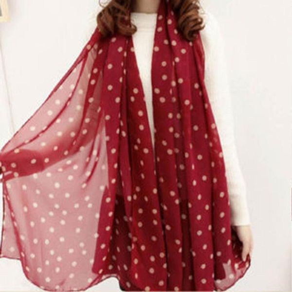

wholesale- wine red new style real chiffon classic polka dot scarf long chiffon scarf women's korean version silk scarf est, Blue;gray