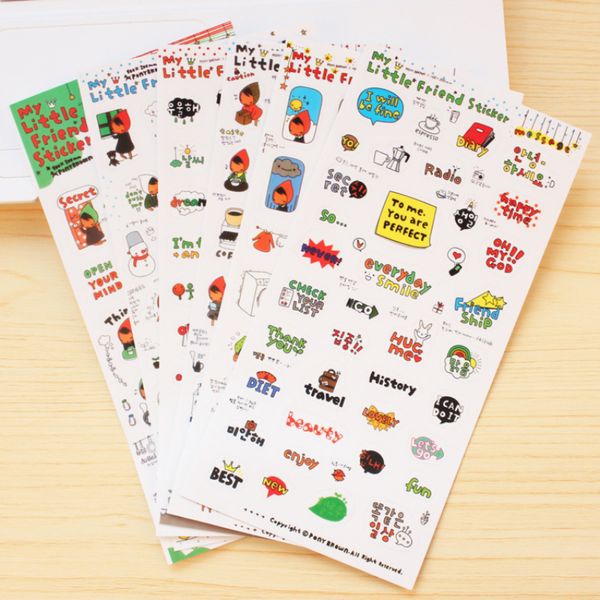 

wholesale- 6 sheets kawaii little friend cute girl sticker diary notebook decor scrapbooking planner calendar decor student school supplies