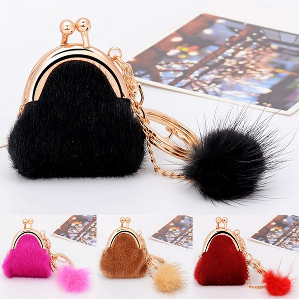 

plush rabbit fur ball exquisite small bag car keychain pendant handbag backpack charm pom pom keyring key chain b783q, Silver