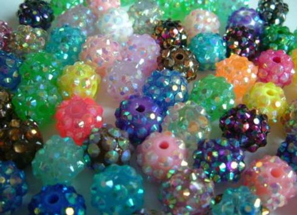 

100 pcs/lot 10mm 12mm white mixed multicolor chunky epoxy resin rhinestones ball beads basketball spacer bead jewelry finding diy, Crystal