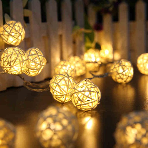 

20 led warm white battery powered rattan ball led string lighting holiday christmas wedding party curtain decoration lights ing