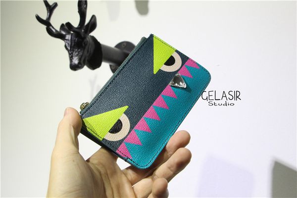 

little monster leather coin purse bag zipper card bags key cases, Red;black