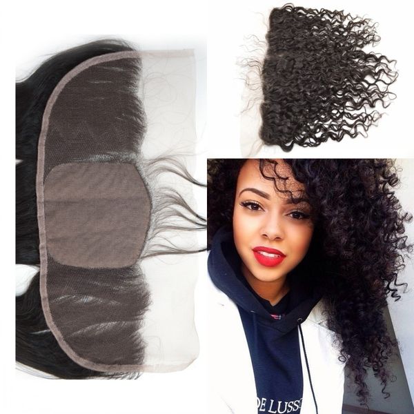 

silk base deep curly lace frontal virgin indian silk base frontal closure 13x4 with baby hair part bleached knots lauriej hair, Black;brown