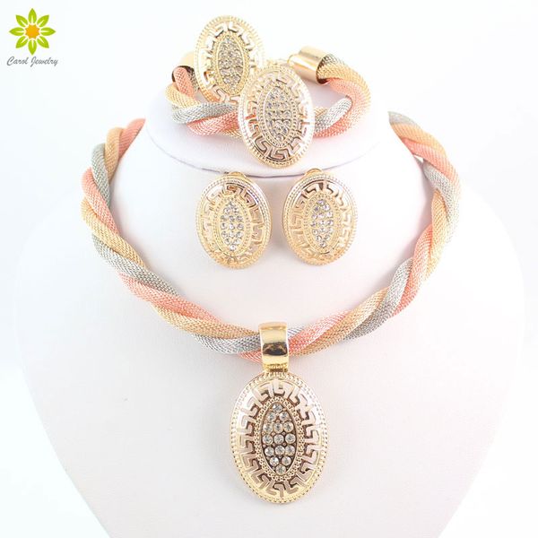 

women dubai vintage luxury crystal oval design necklace earrings rhinestone wedding bridal african costume jewelry sets, Slivery;golden