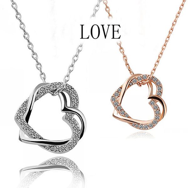 

new heart crystal pendant silver/gold plated necklace charm chain necklace gift #r571