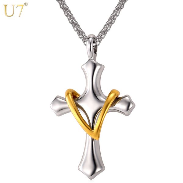 

unique Cross Pendant With Gold Charms Necklace Men Stainless Fashion Trendy Jewelry Unique 2 Necklace Women Jewelry Wholesale P831