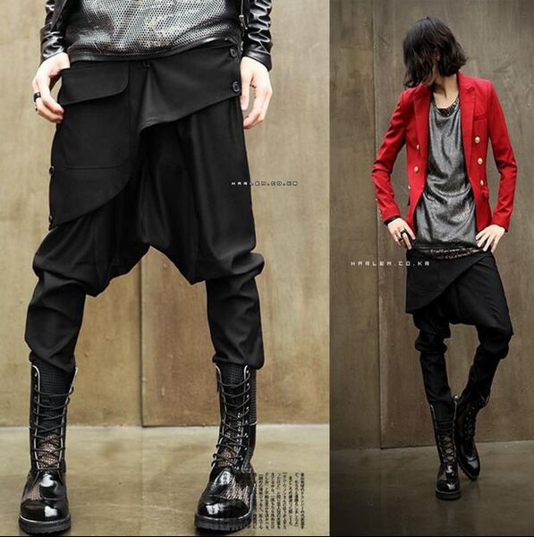 

wholesale-2016 new arrival novelty men's clothing male harem pants offbeat fashion personality publicity costume metrosexual casual pan, Black