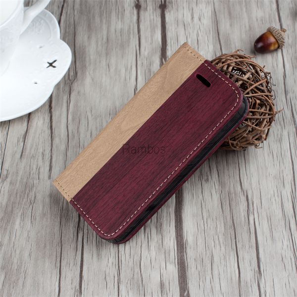 

mobile phone retro wooden phone accessory leather wood wallet case flip cover for iphone 5 5s 6