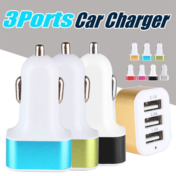 

3 ports usb car charger for iphone x 8 7 travel adapter car plug triple car usb charger for ipad tablet without package