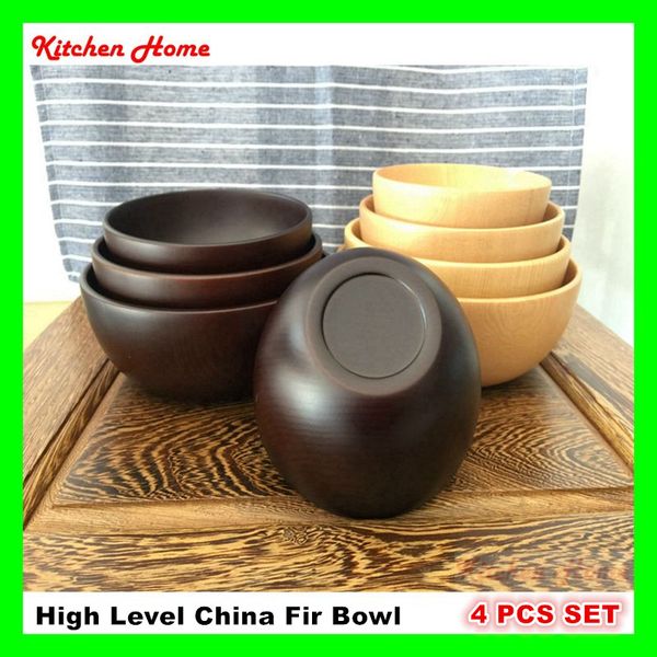

4pcs/set china fir wooden salad bowl fruit bowl soup bowl wooden rice bowl mixing bowl