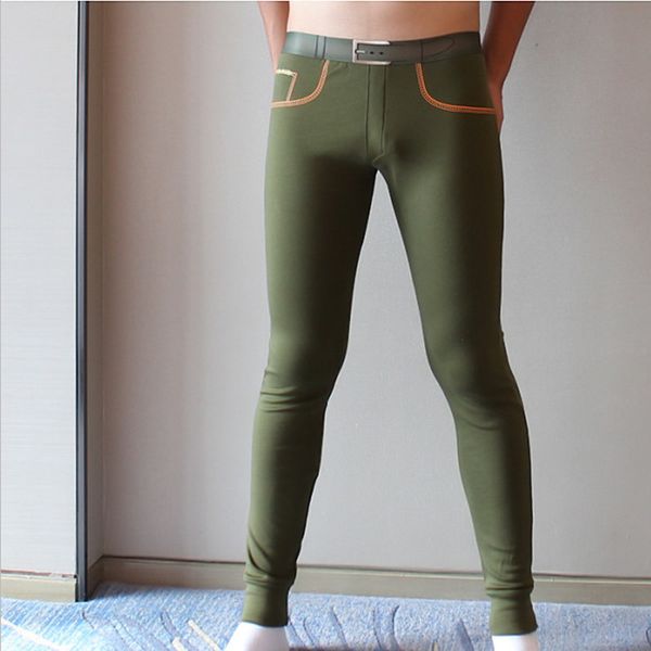 

wholesale-hjl brand mens long johns combed cotton men warm pants thin elastic line of men underwear tight legging long johns, Black;brown