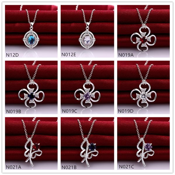 

fashion women's gemstone 925 silver necklace pendants mixed style,wholesale sterling silver plated pendant necklaces gtn19