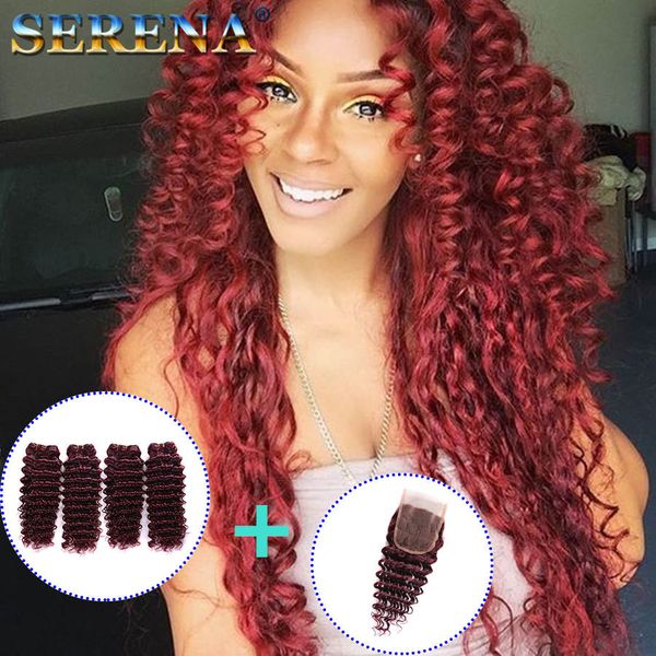 2019 8a Grade Peruvian 4 Bundles 99j Deep Curly Hair Burgundy Deep Wave Human Hair Weaves Wine Red Peruvian Extensions Monogolian Kinky Curl From