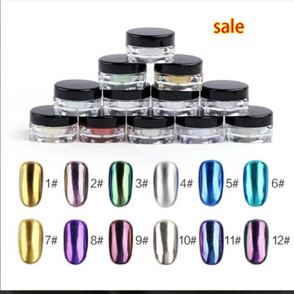 

diy shinning chrome magic mirror metal nail art tips decoration pigment glitter dust tools diy manicure + sponge brush 2g/pc, Silver;gold