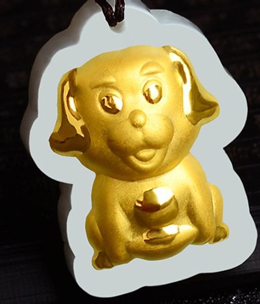 

gold inlaid jade amulet constellation necklace and pendant (cartoon dog), Silver