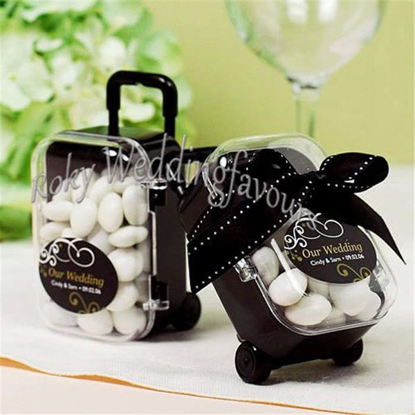 

FREE SHIPPING 12PCS Acrylic Clear Mini Rolling Travel Suitcase Candy Box Baby Shower Wedding Favors Party Table Decoration Supplies Gifts