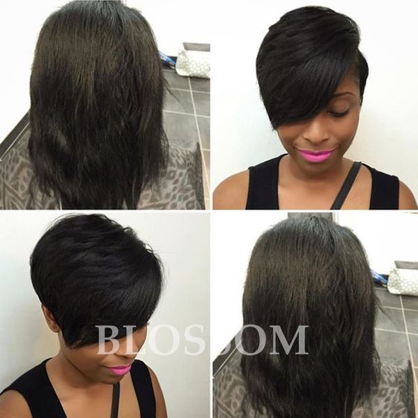 Cheap Lace Front Human Short Hair Wigs African American Short Wigs